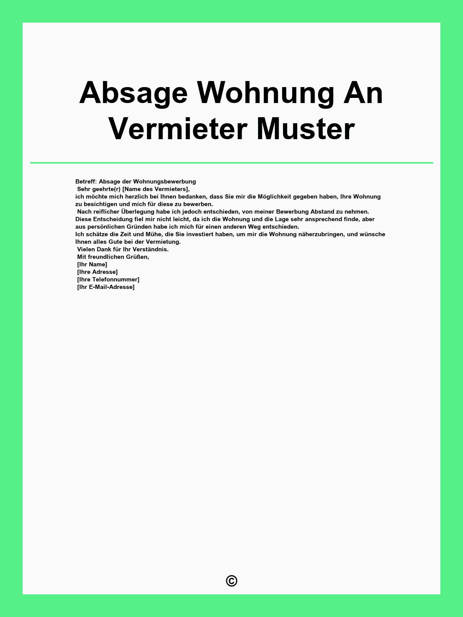 Absage Wohnung An Vermieter Muster