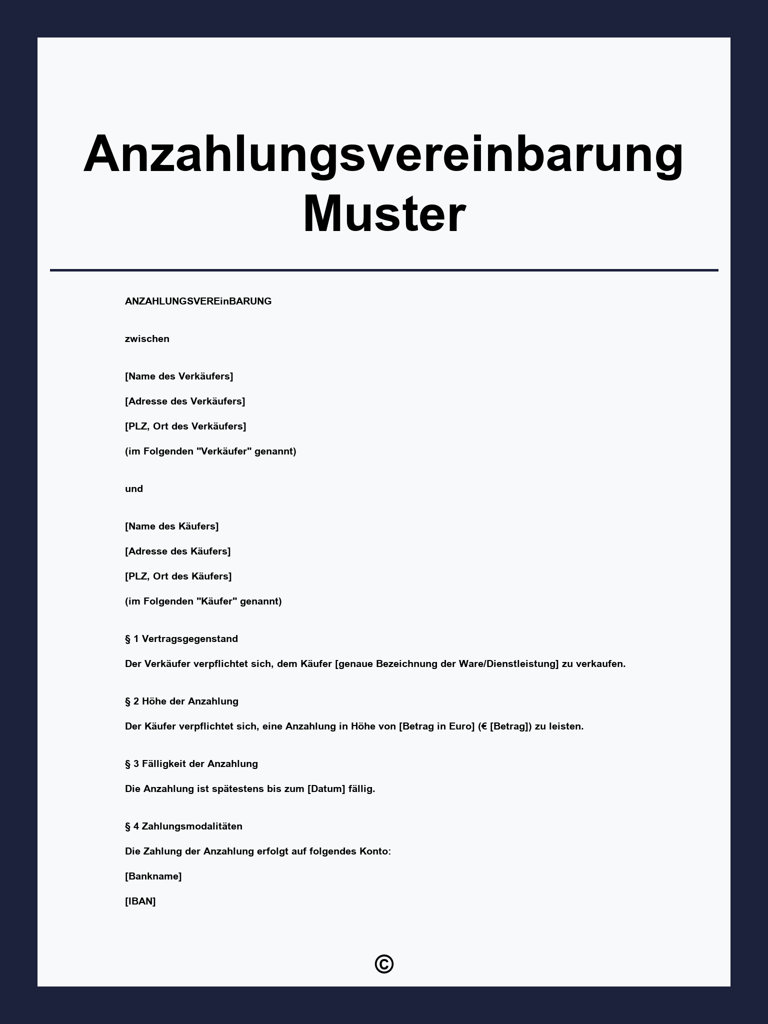 Anzahlungsvereinbarung Muster