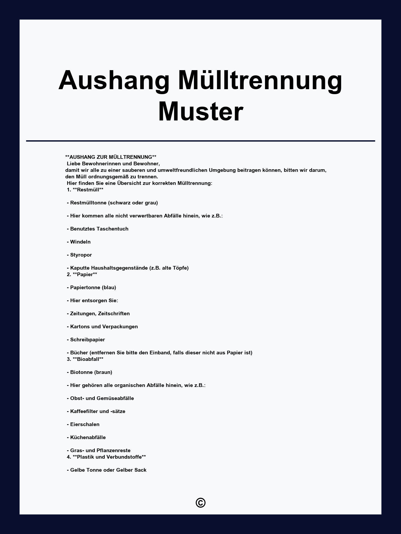 Aushang Mülltrennung Muster