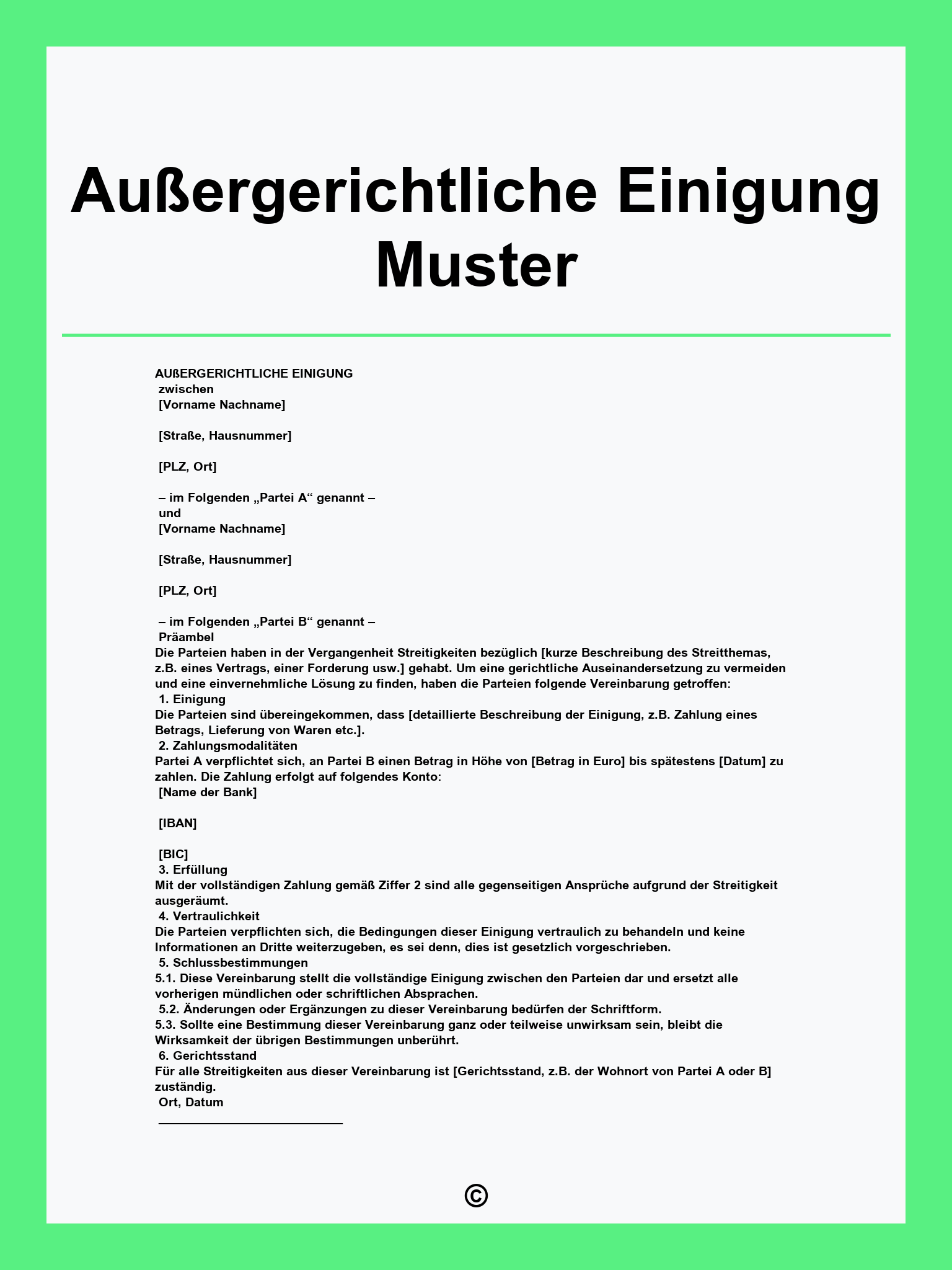 Außergerichtliche Einigung Muster