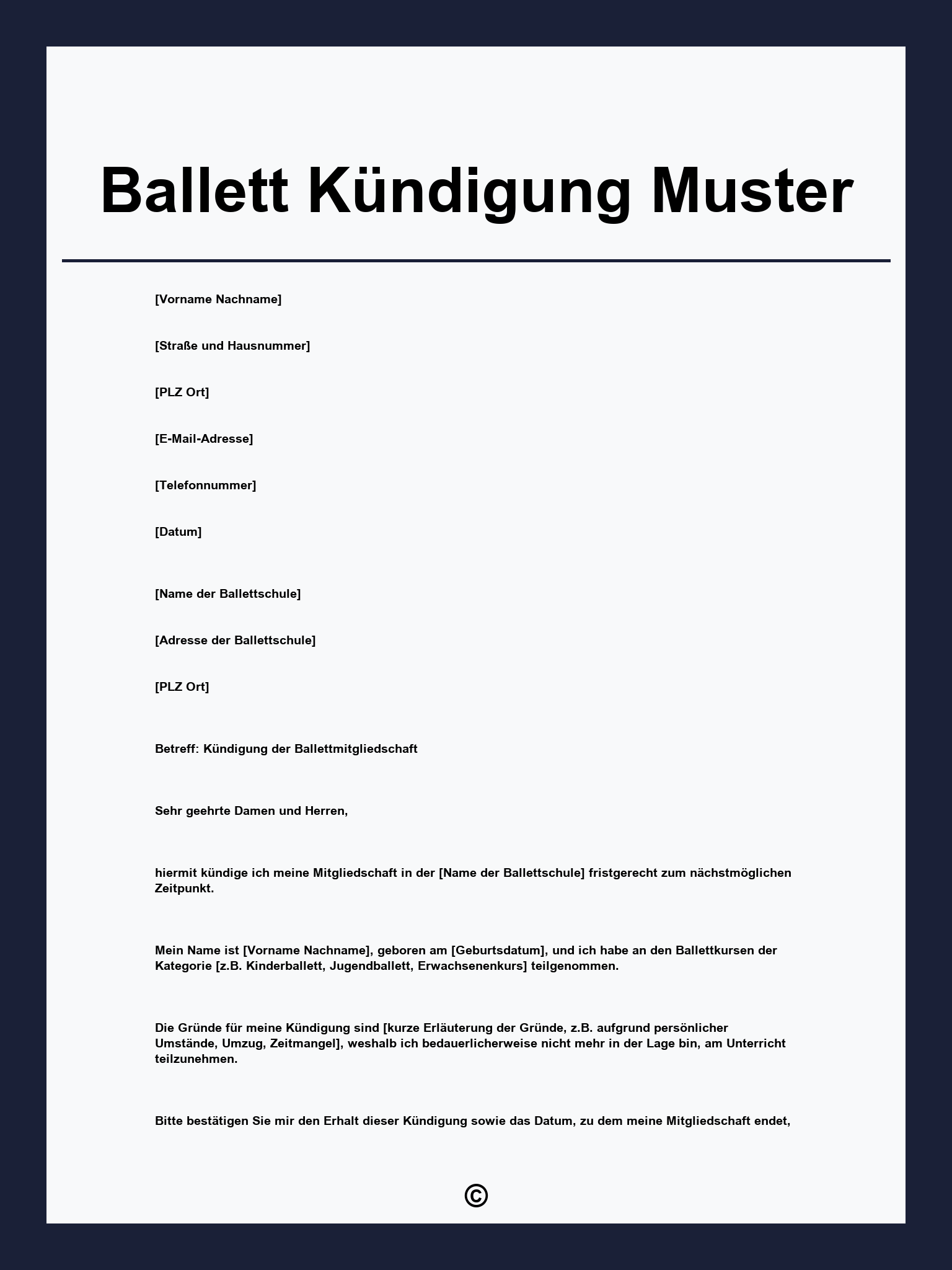 Ballett Kündigung Muster