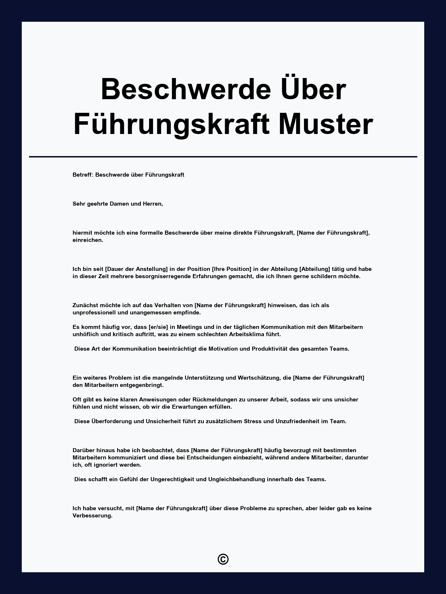 Beschwerde Über Führungskraft Muster