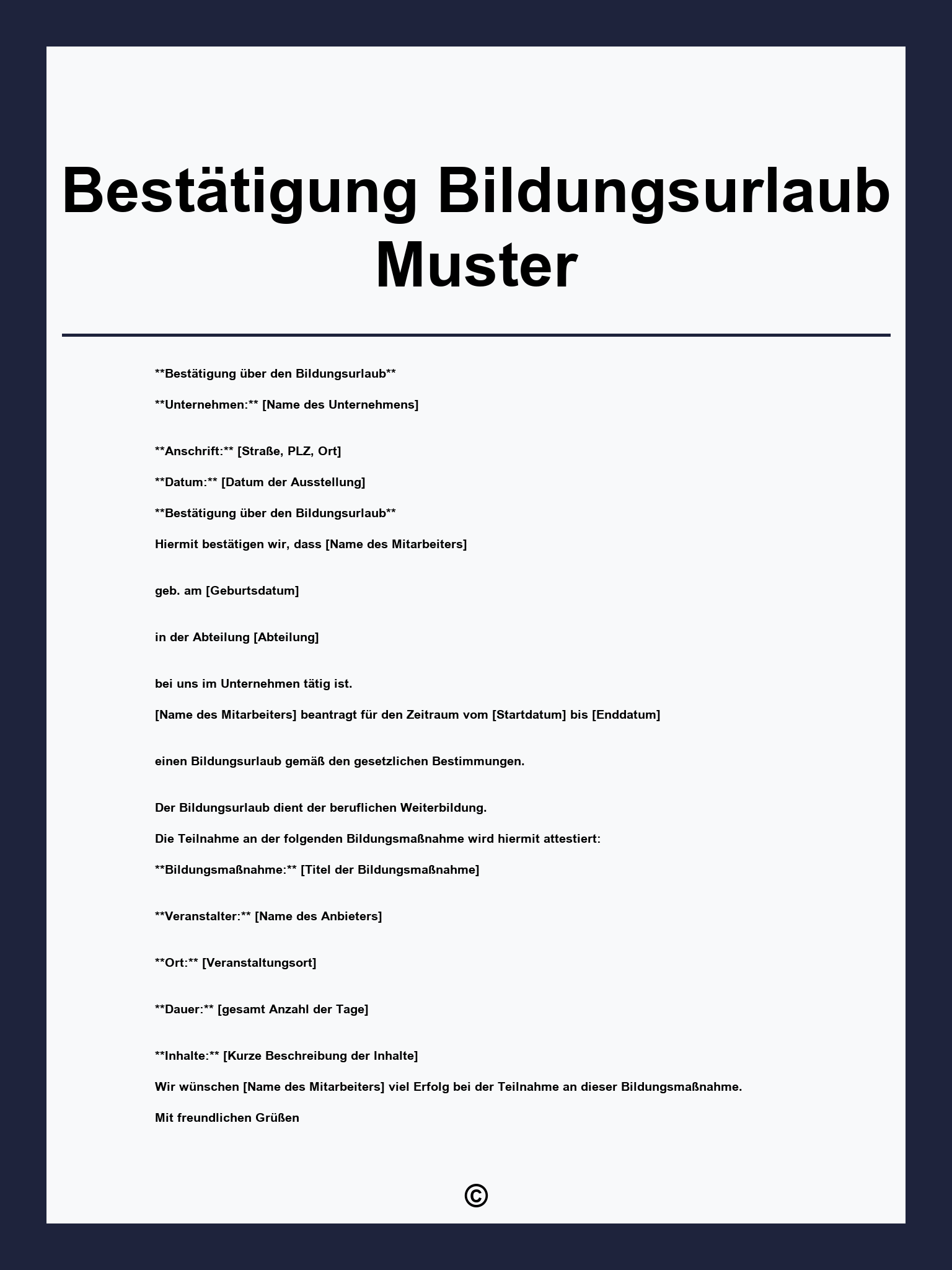 Bestätigung Bildungsurlaub Muster