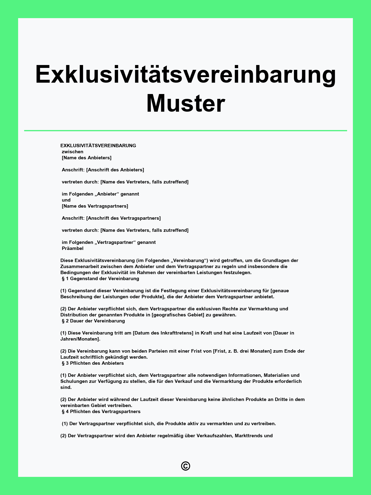 Exklusivitätsvereinbarung Muster