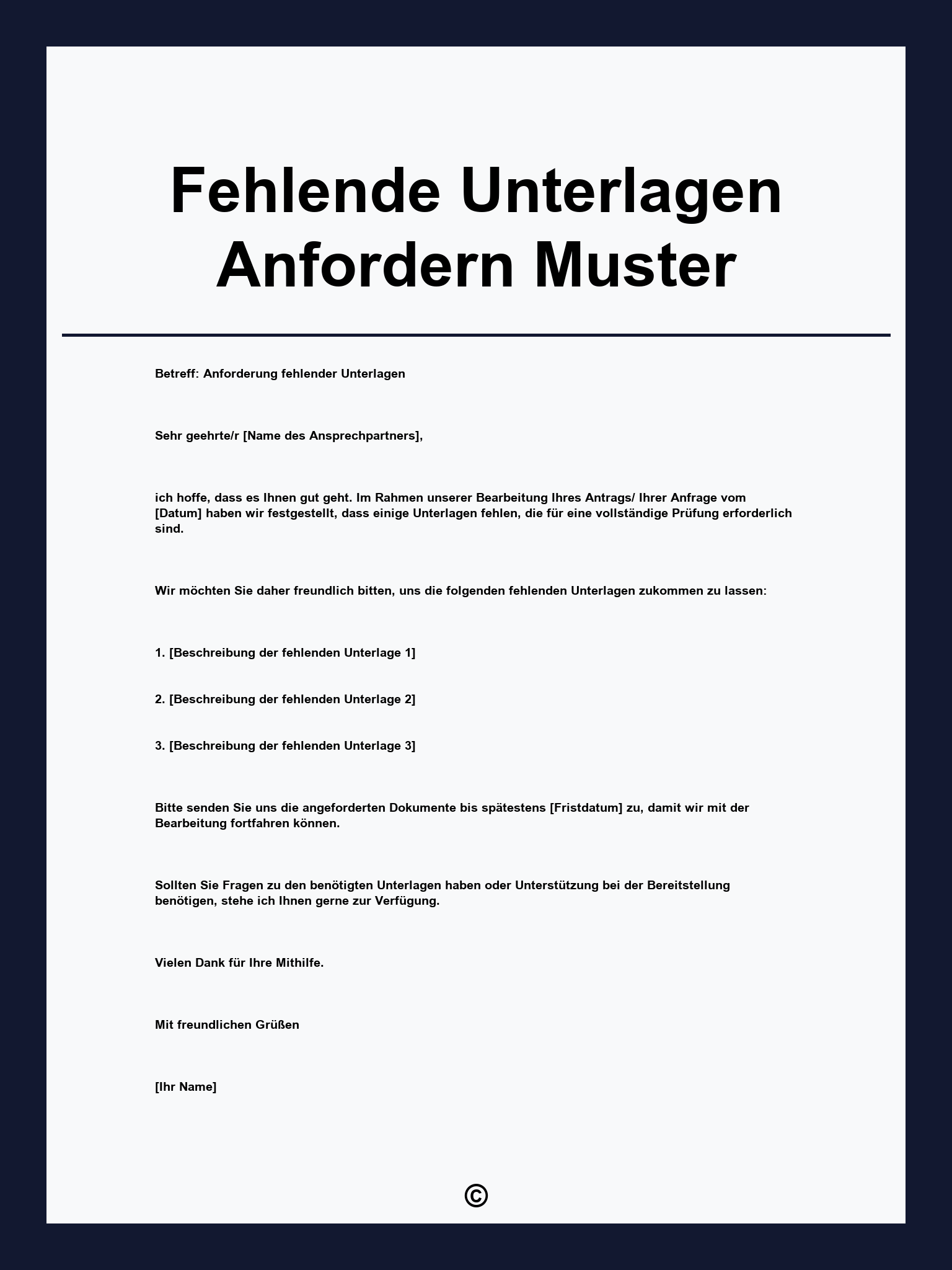 Fehlende Unterlagen Anfordern Muster