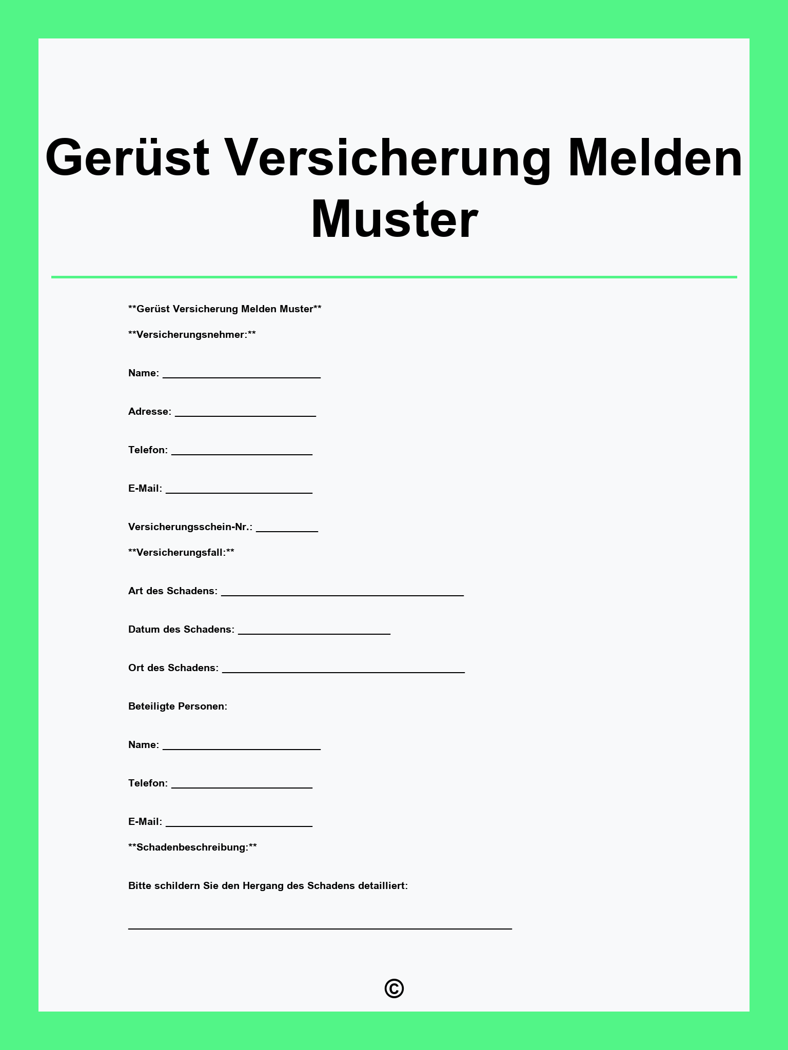 Gerüst Versicherung Melden Muster