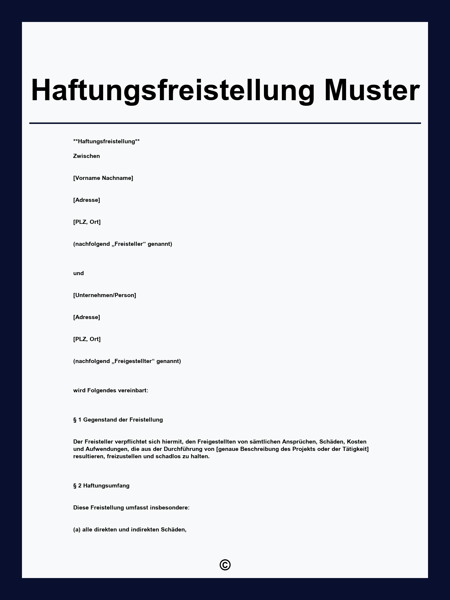 Haftungsfreistellung Muster