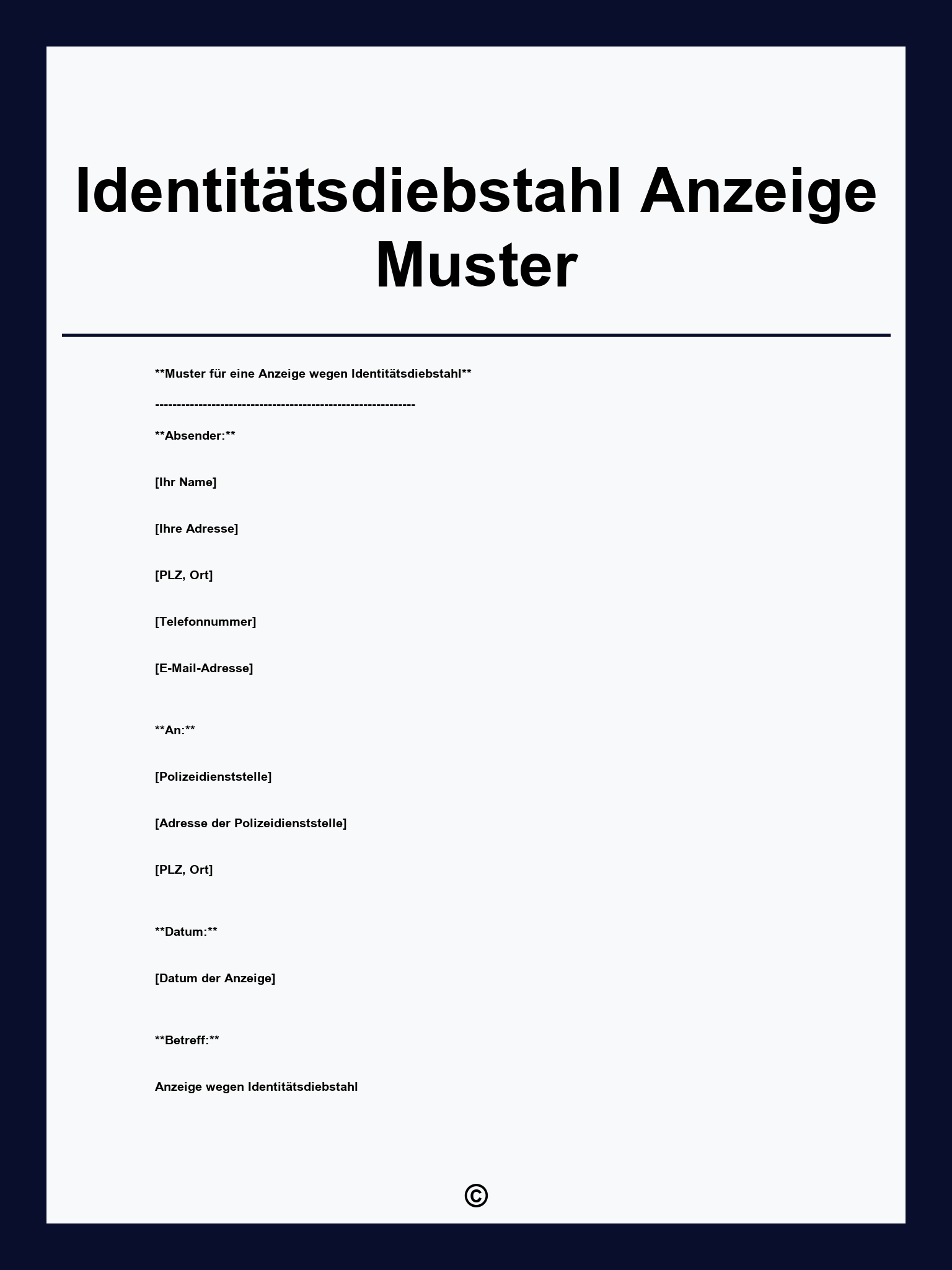 Identitätsdiebstahl Anzeige Muster