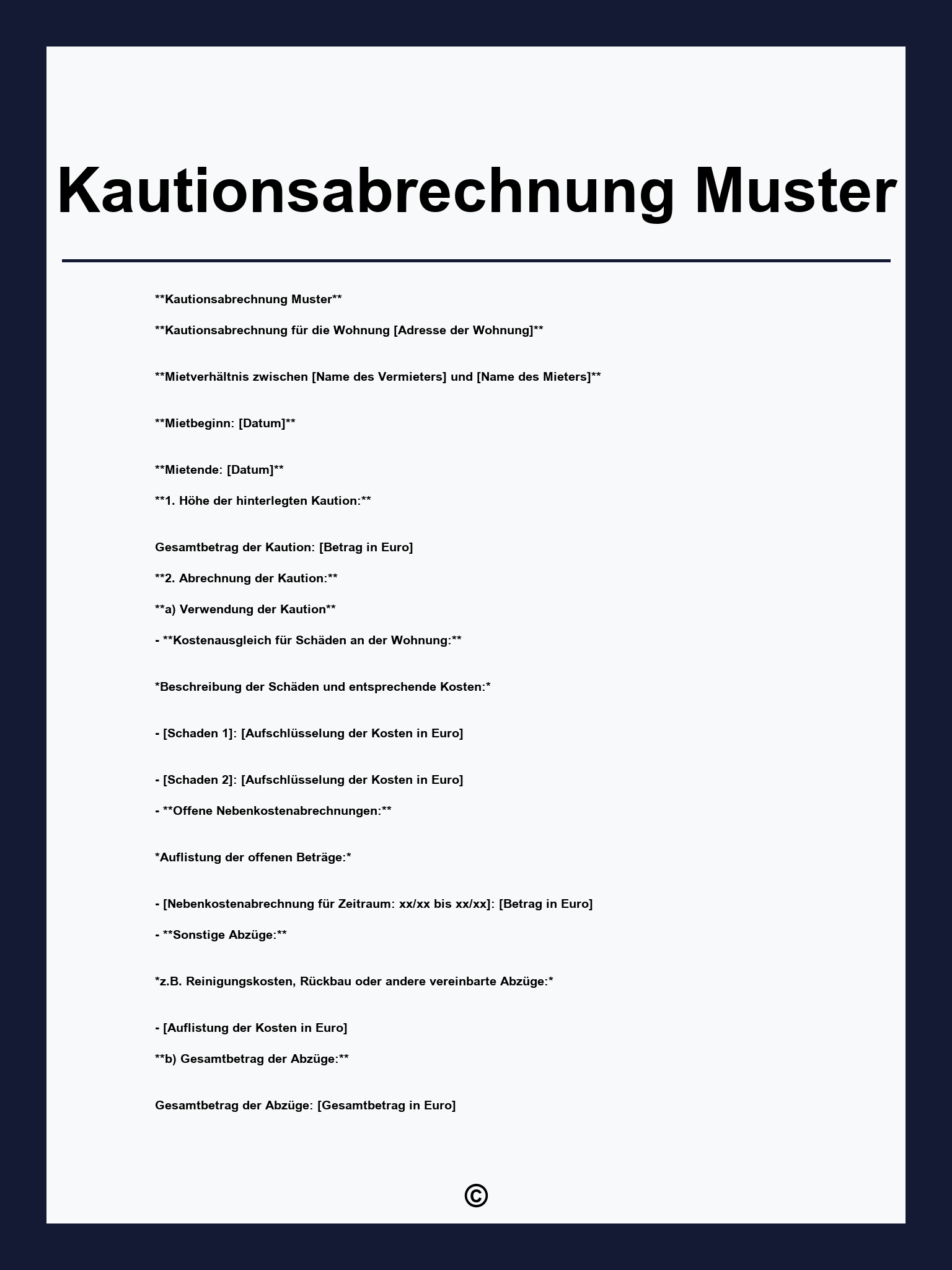 Kautionsabrechnung Muster