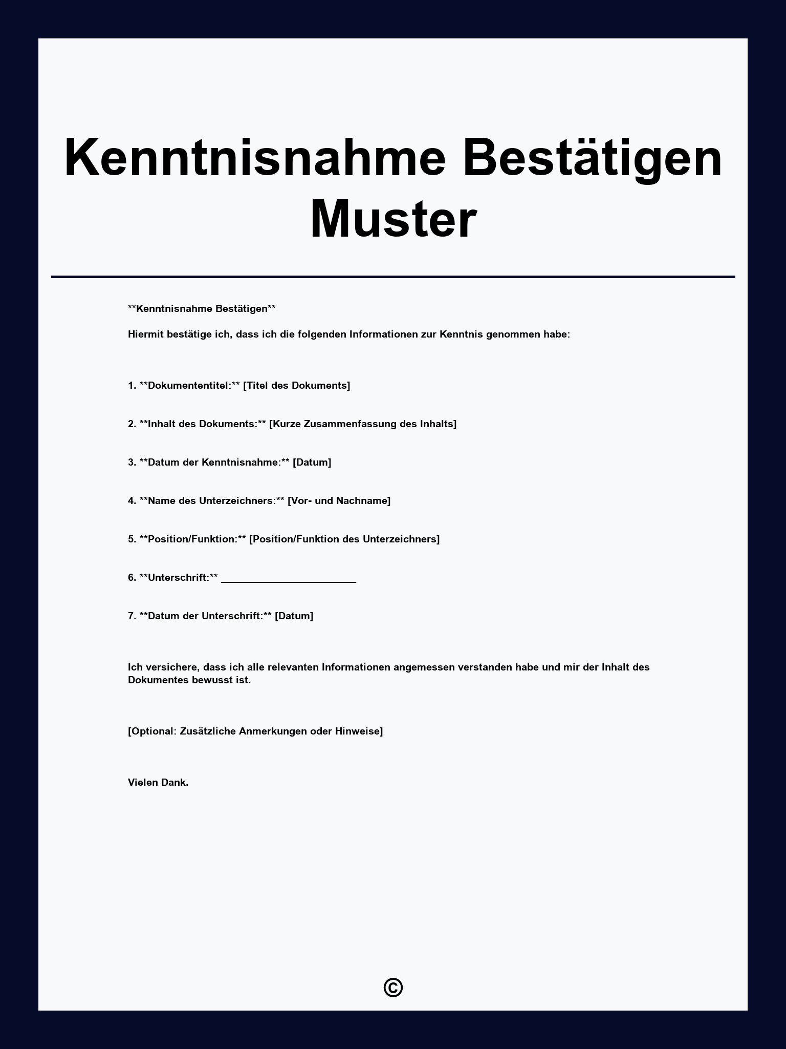 Kenntnisnahme Bestätigen Muster