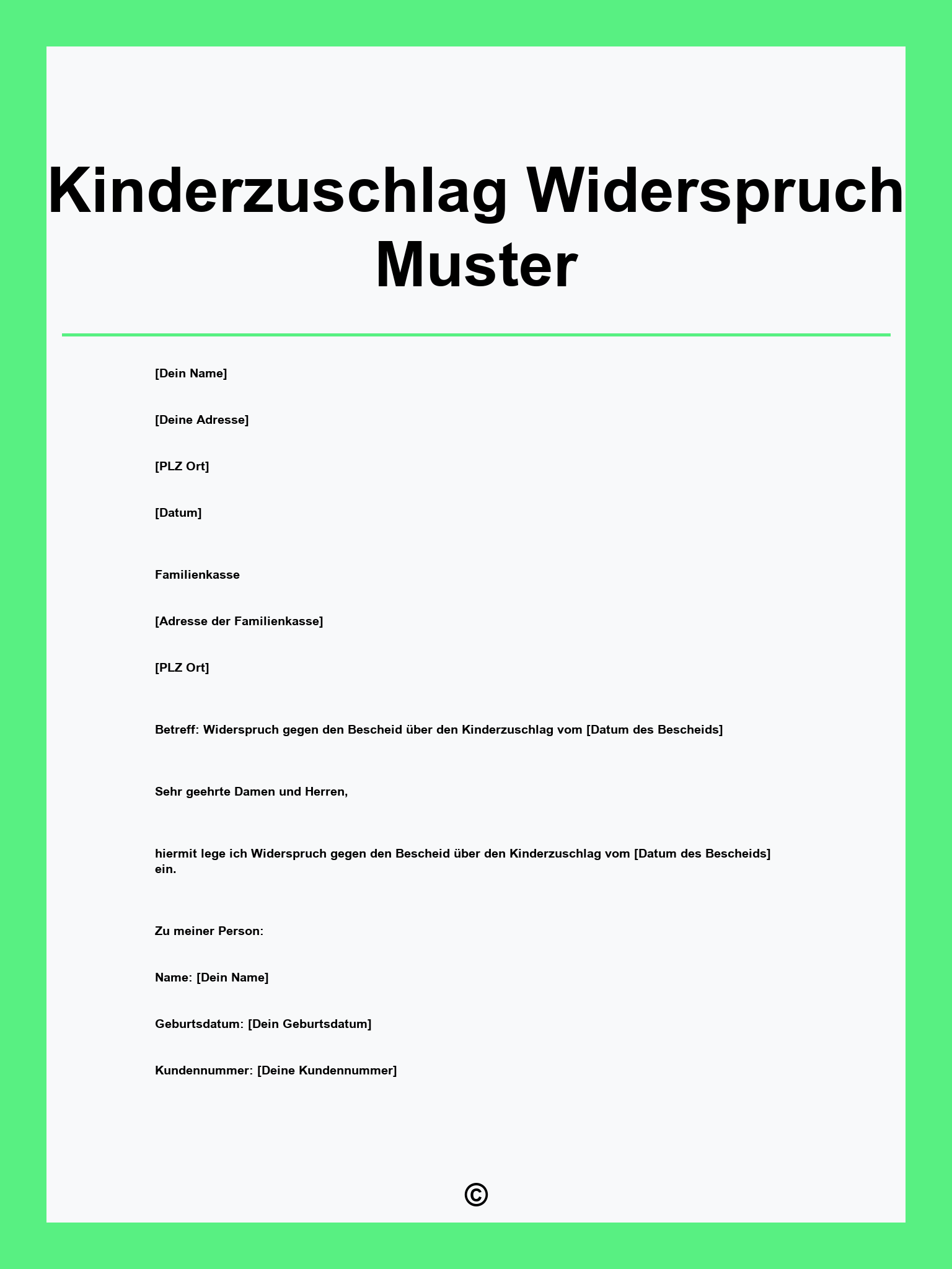 Kinderzuschlag Widerspruch Muster