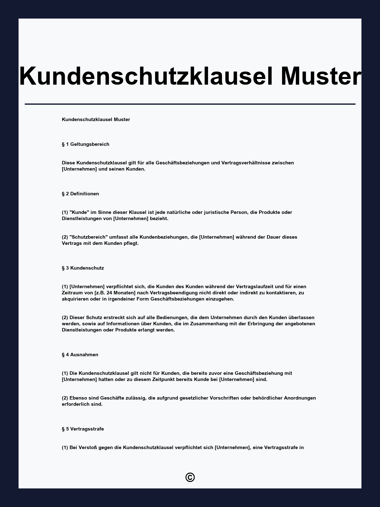 Kundenschutzklausel Muster