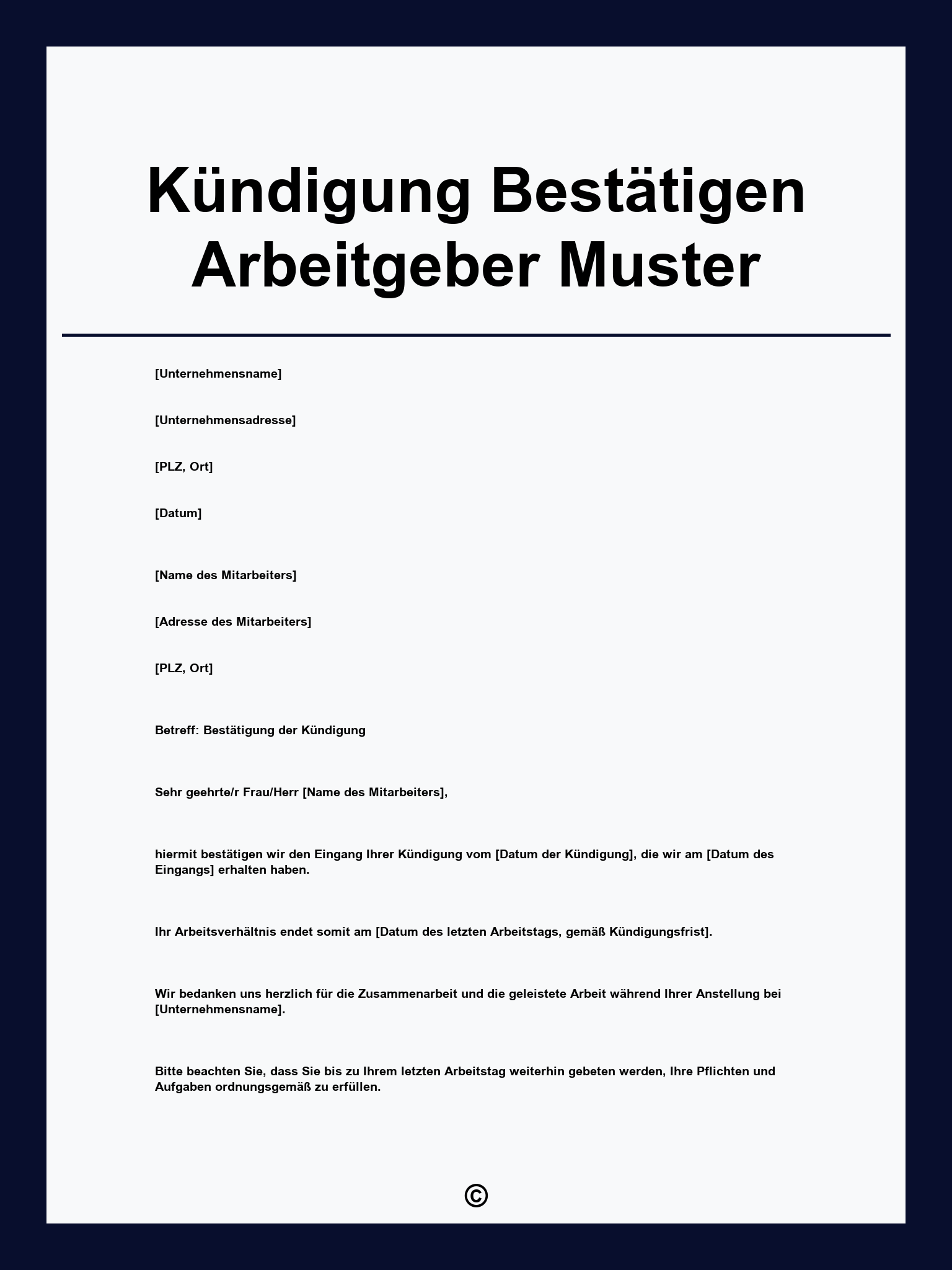 Kündigung Bestätigen Arbeitgeber Muster