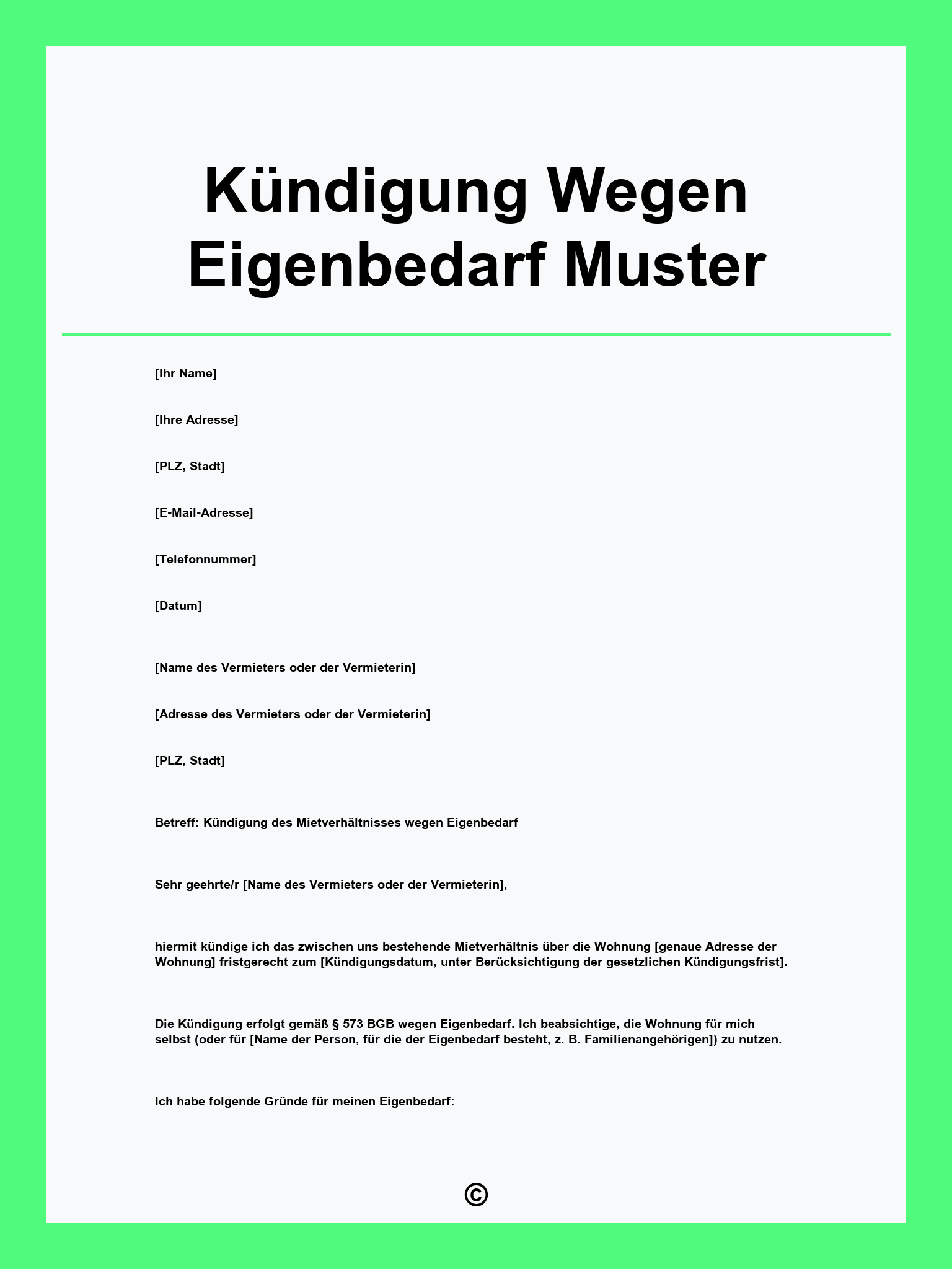K ndigung Wegen Eigenbedarf Muster