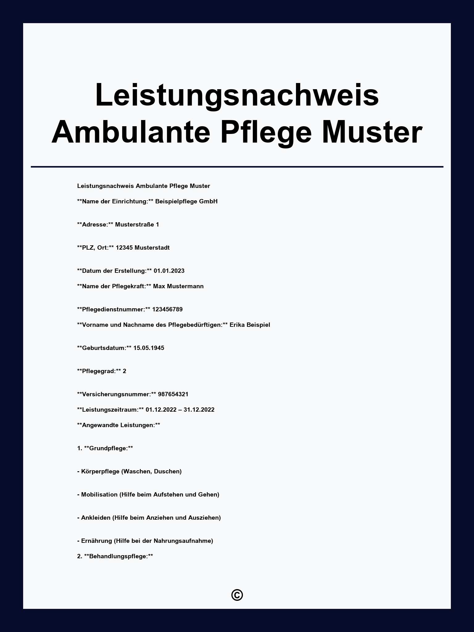 Leistungsnachweis Ambulante Pflege Muster