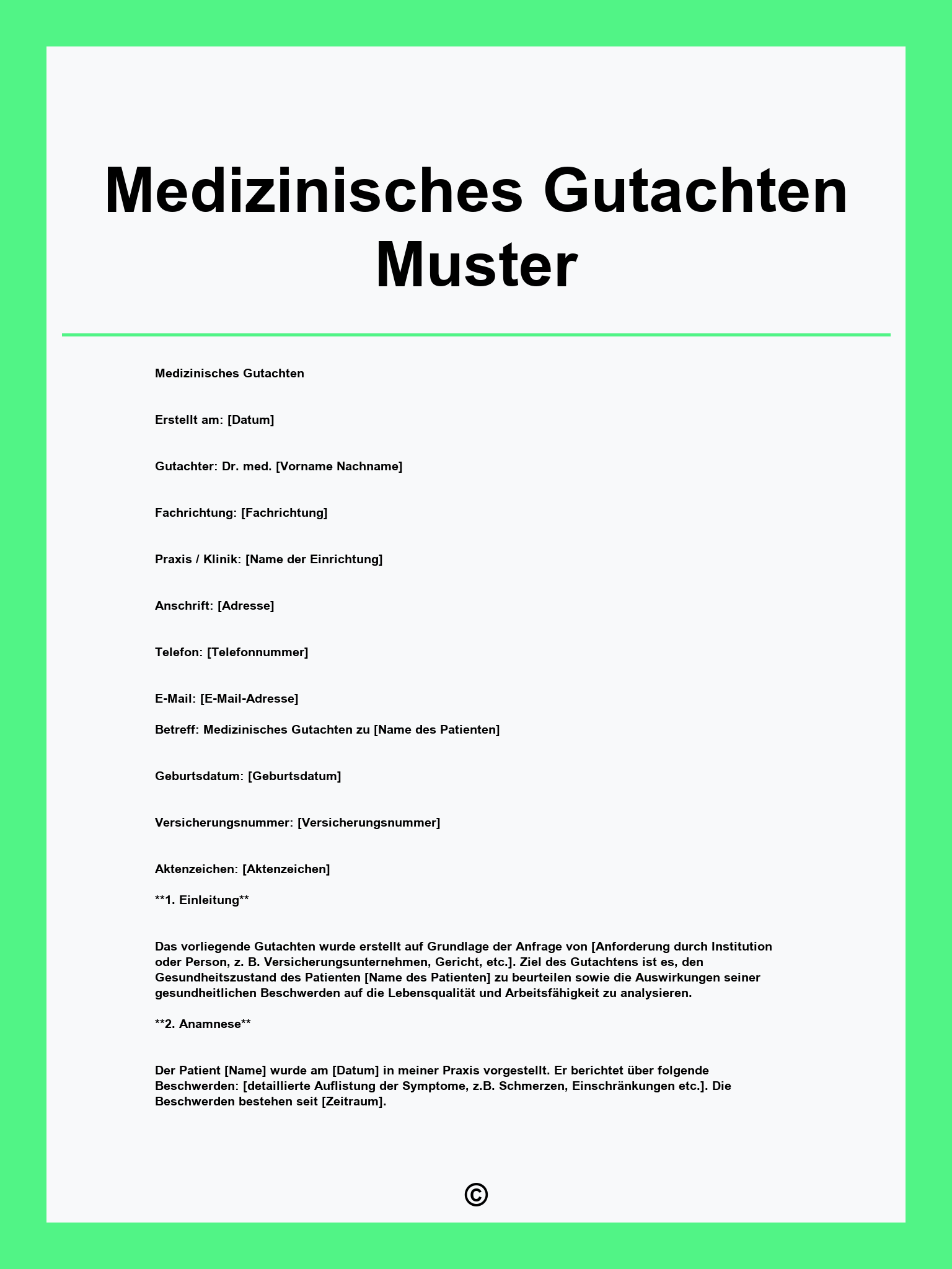 Medizinisches Gutachten Muster