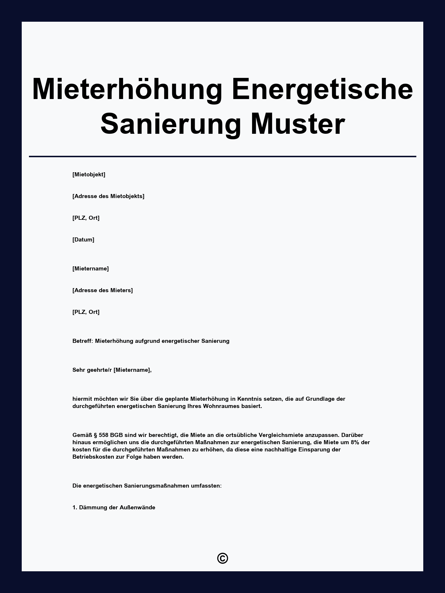 Mieterhöhung Energetische Sanierung Muster