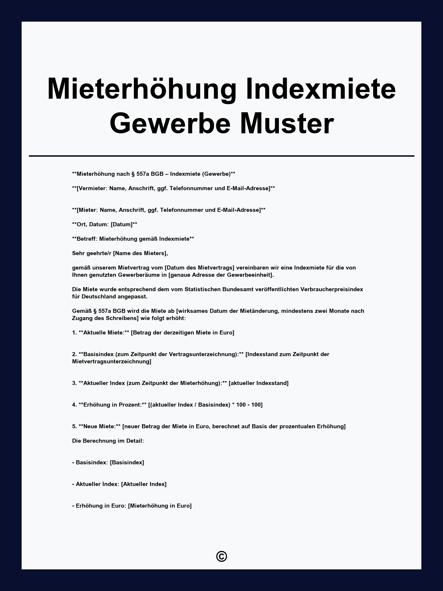 Mieterhöhung Indexmiete Gewerbe Muster