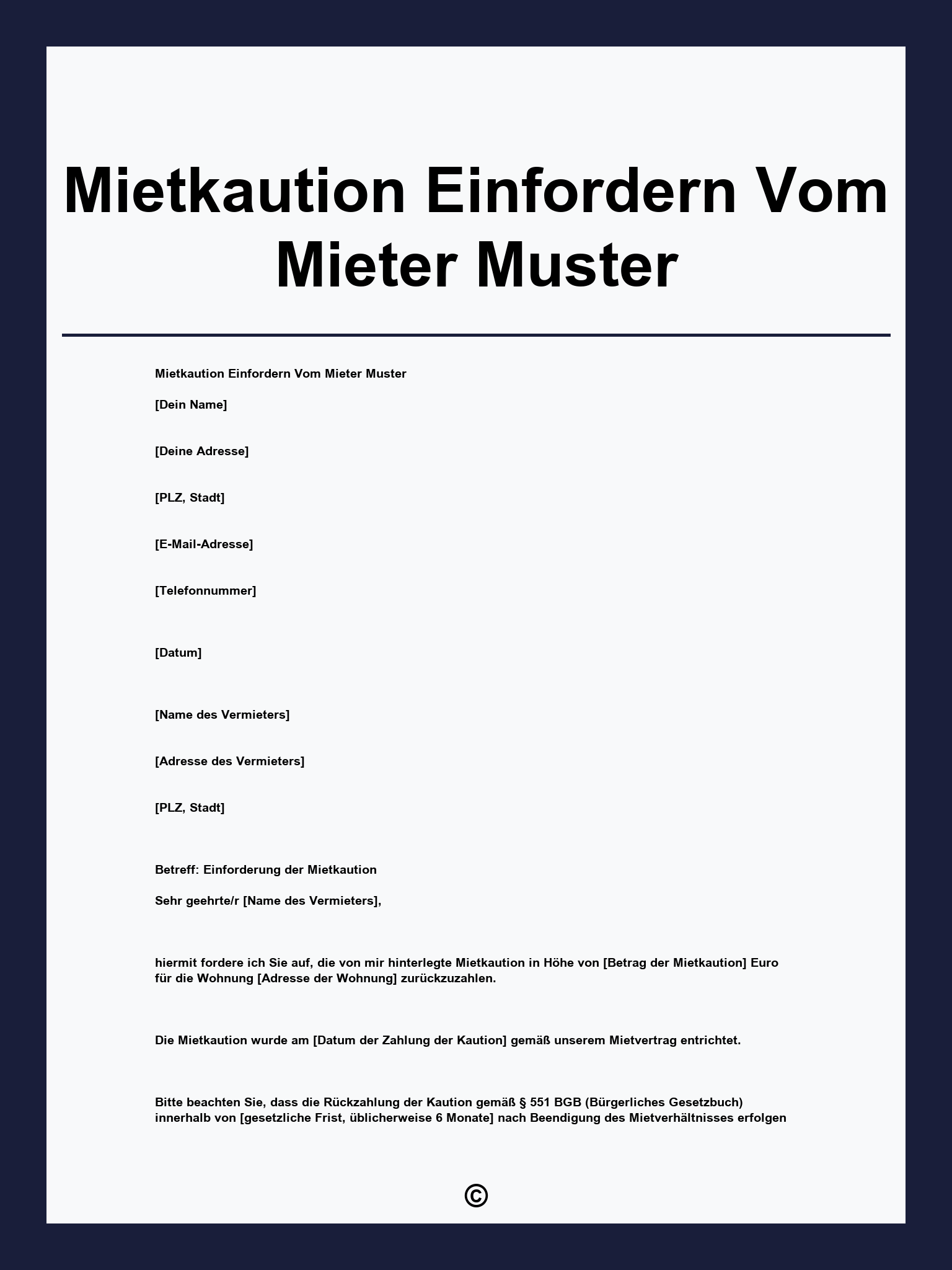 Mietkaution Einfordern Vom Mieter Muster