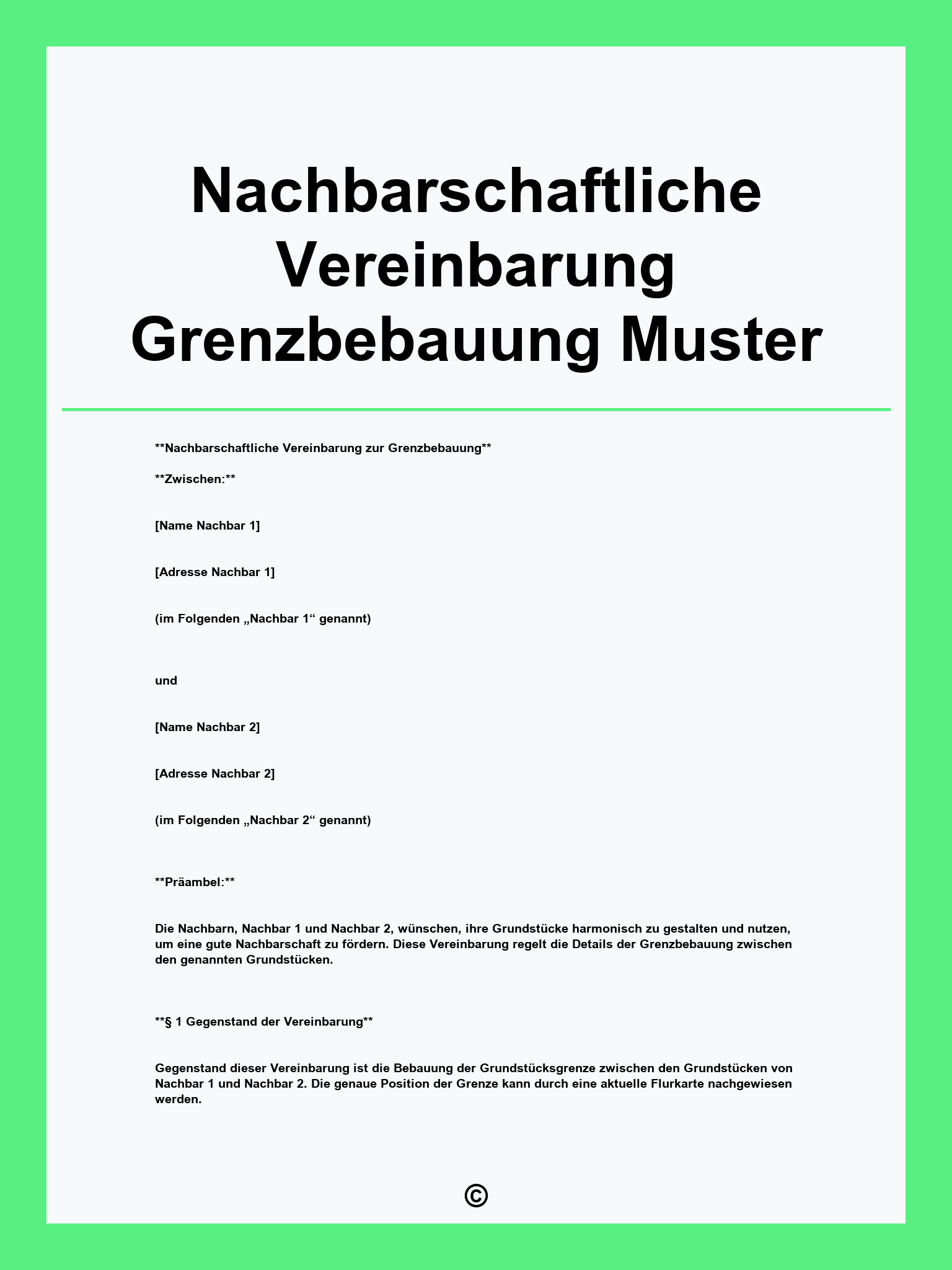 Nachbarschaftliche Vereinbarung Grenzbebauung Muster