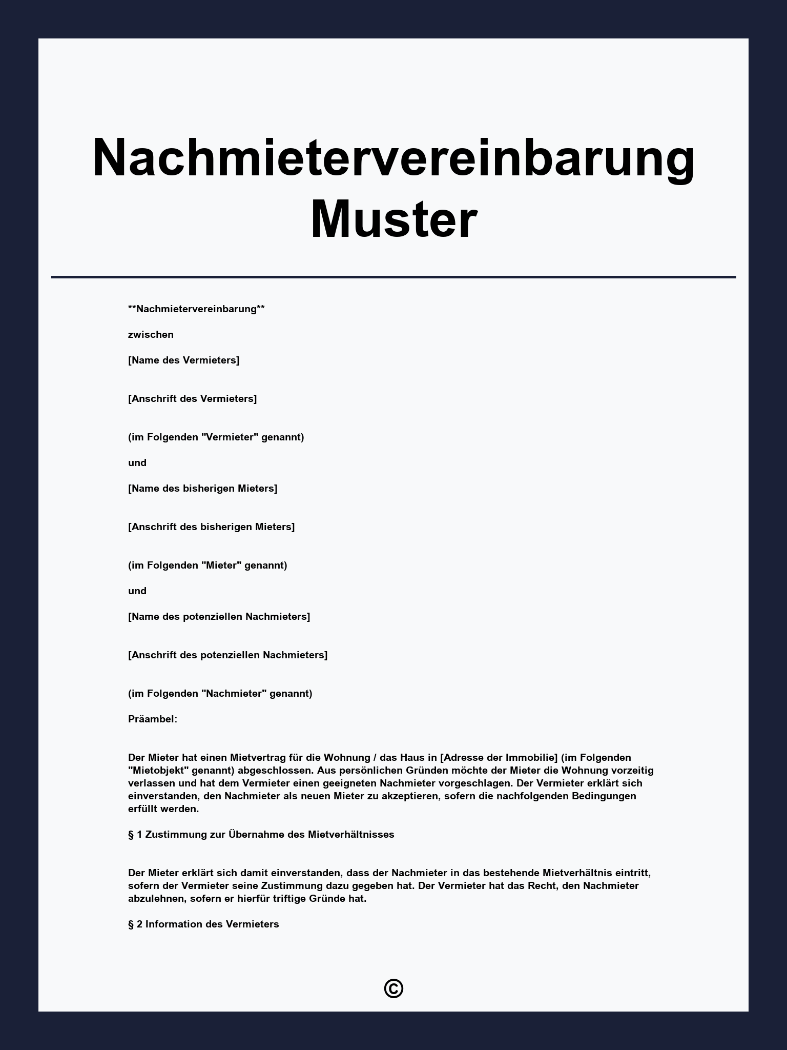 Nachmietervereinbarung Muster