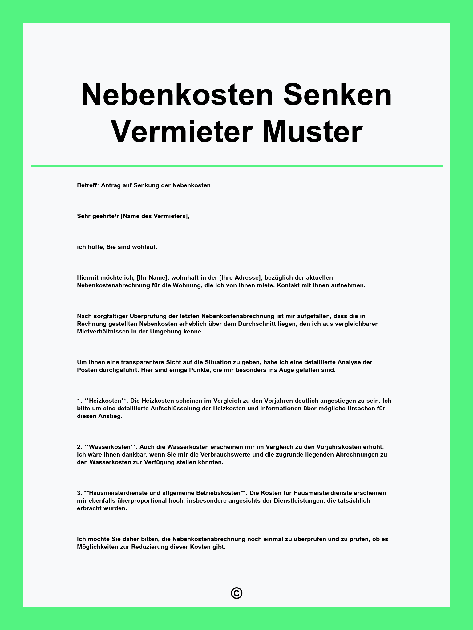 Nebenkosten Senken Vermieter Muster