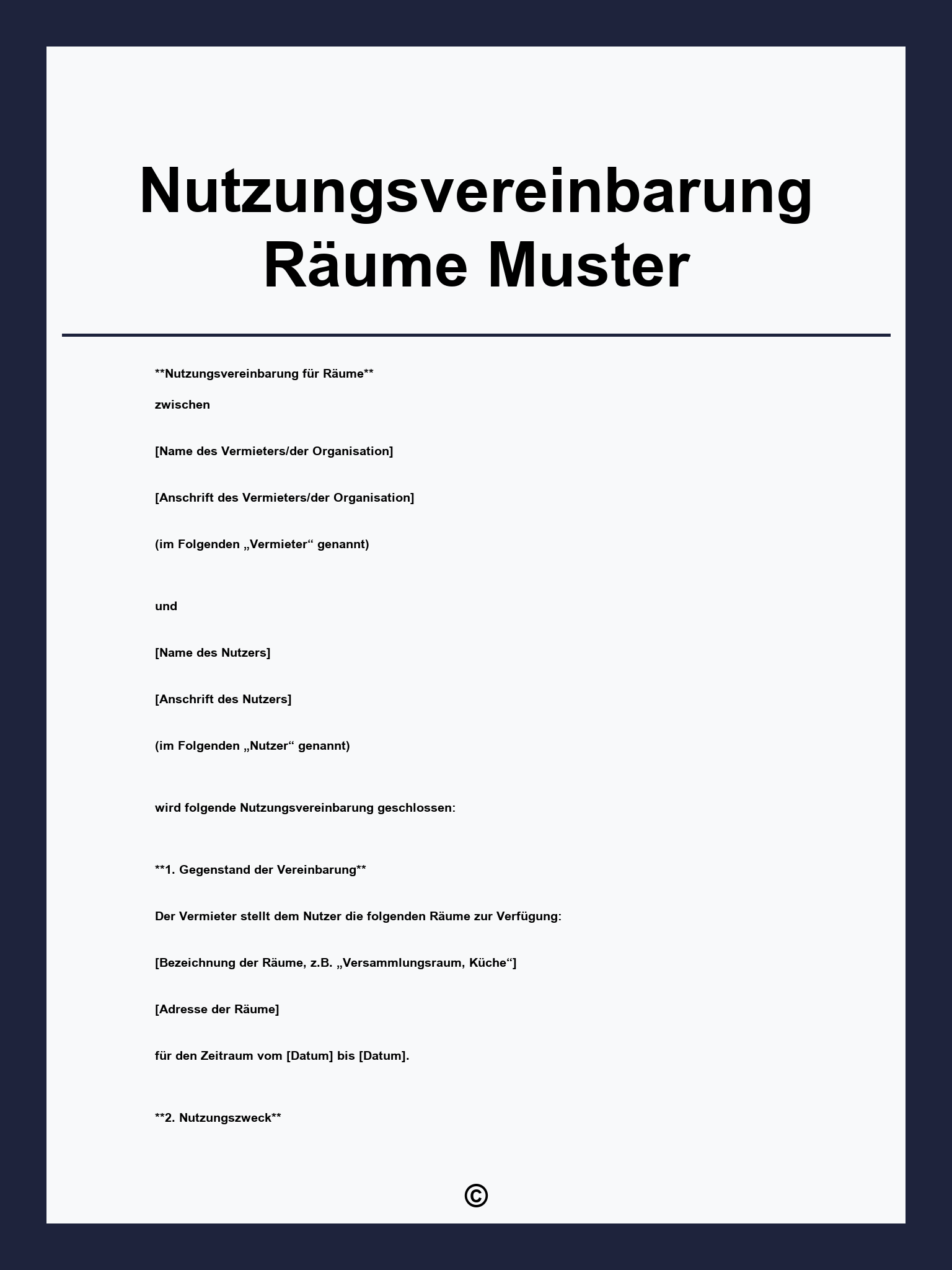 Nutzungsvereinbarung Räume Muster