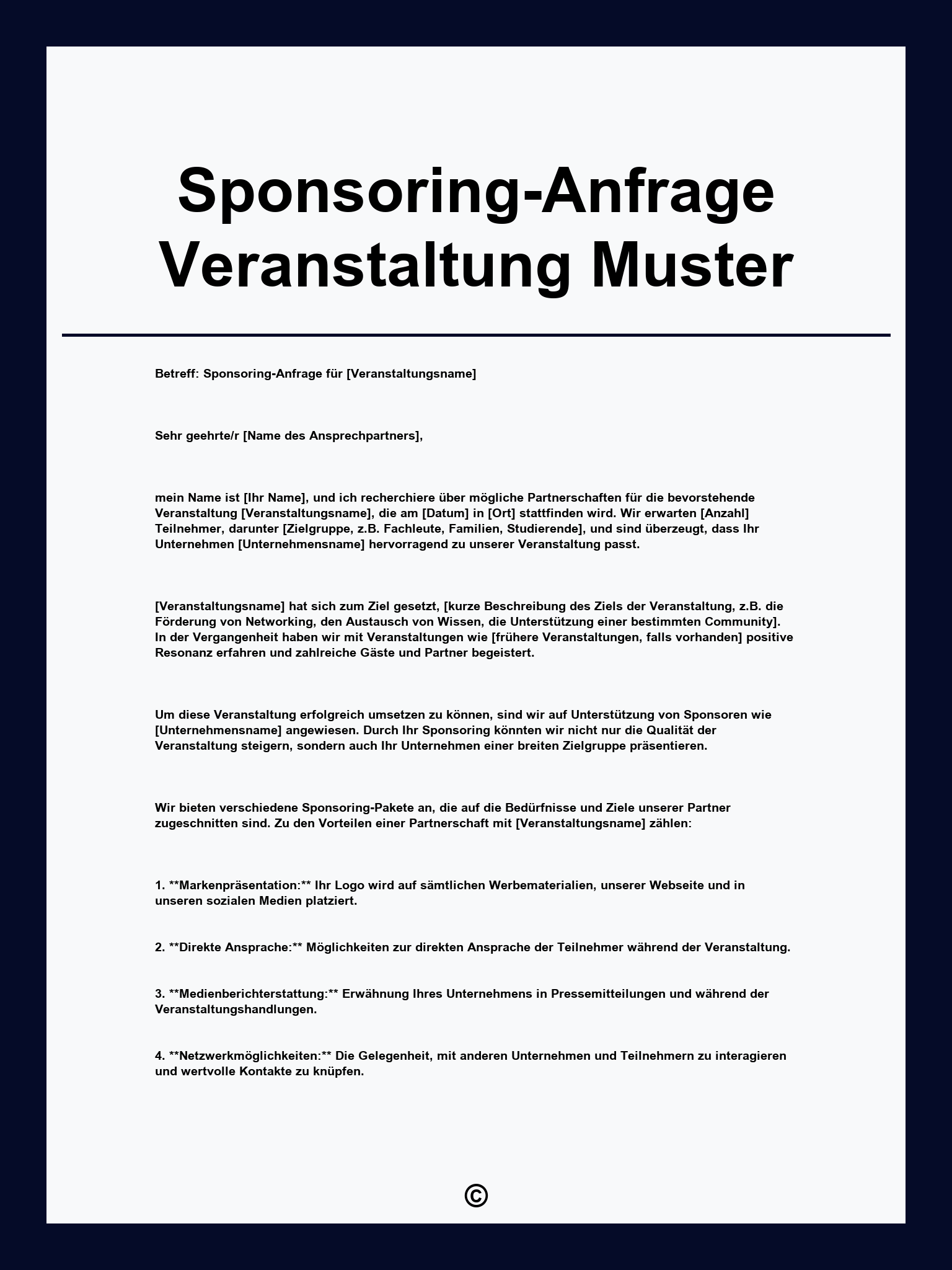 Sponsoring-Anfrage Veranstaltung Muster