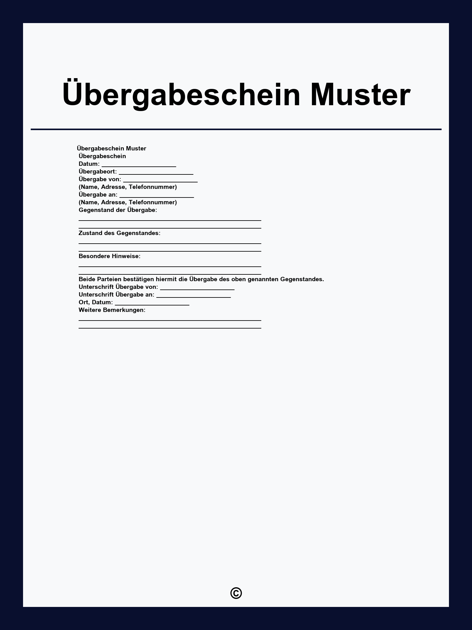 Übergabeschein Muster