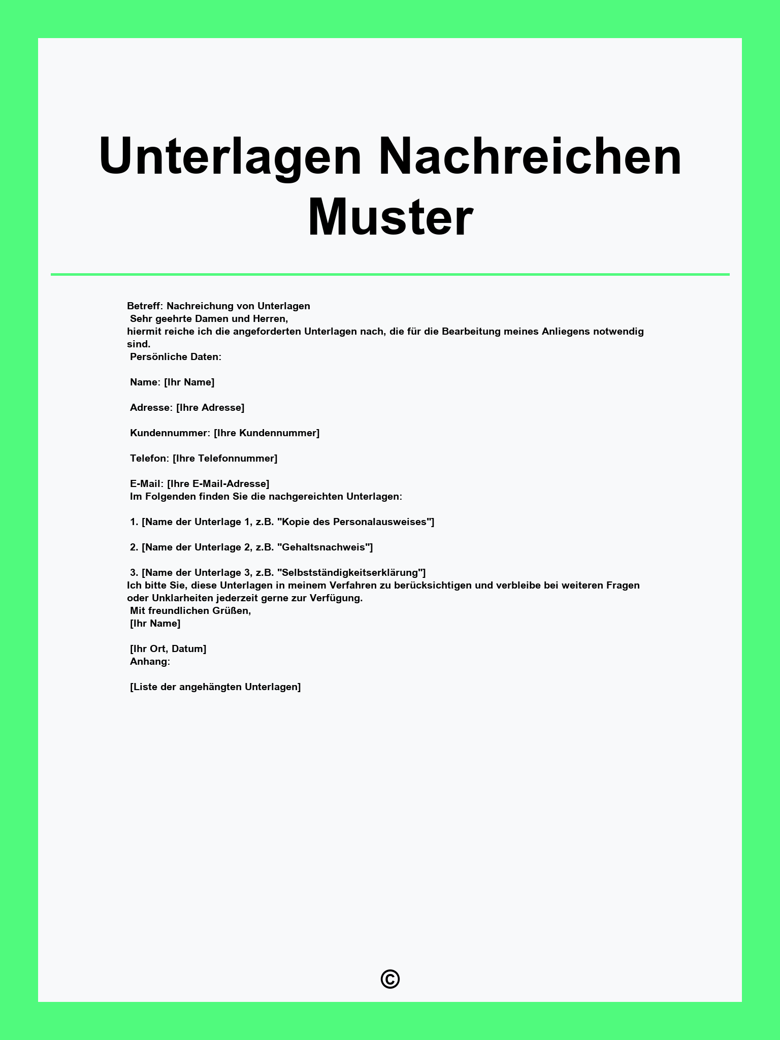 Unterlagen Nachreichen Muster