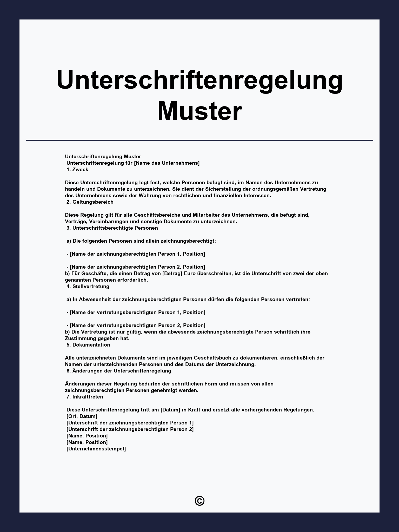 Unterschriftenregelung Muster