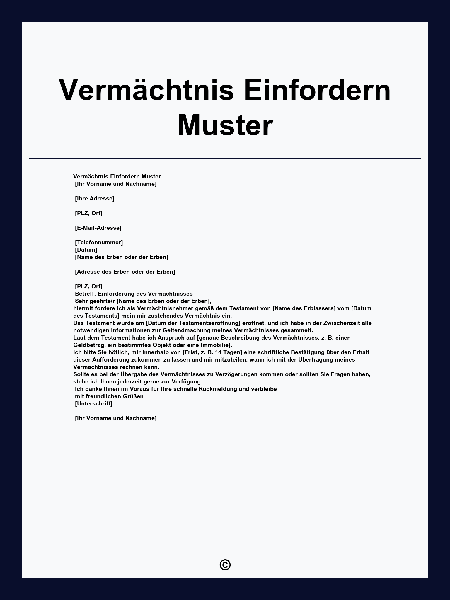Vermächtnis Einfordern Muster