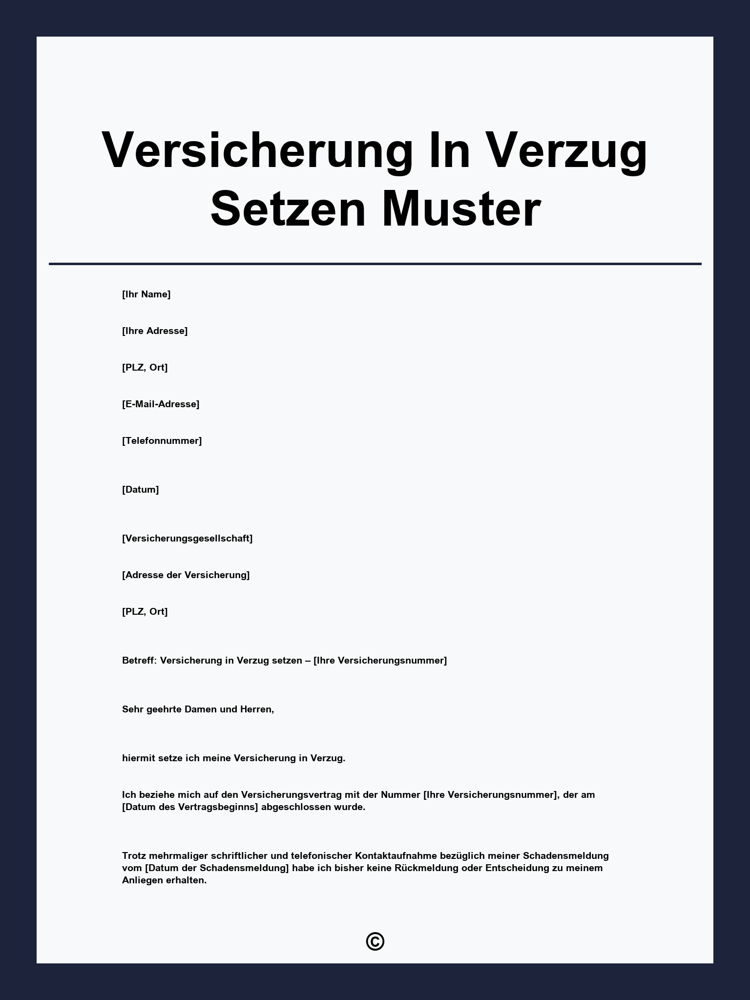 Versicherung In Verzug Setzen Muster