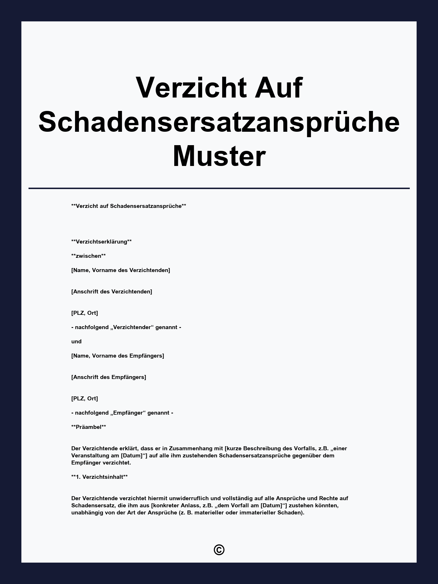Verzicht Auf Schadensersatzansprüche Muster