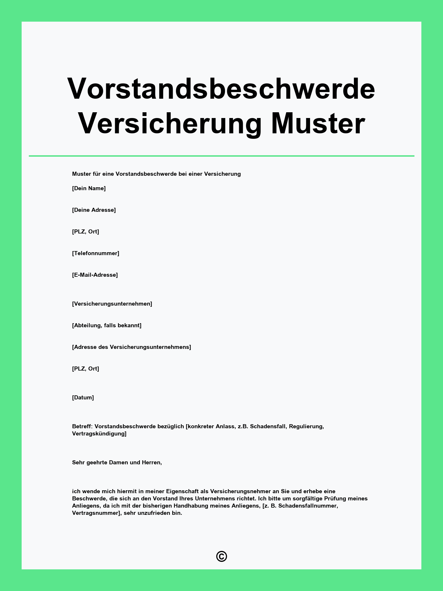 Vorstandsbeschwerde Versicherung Muster