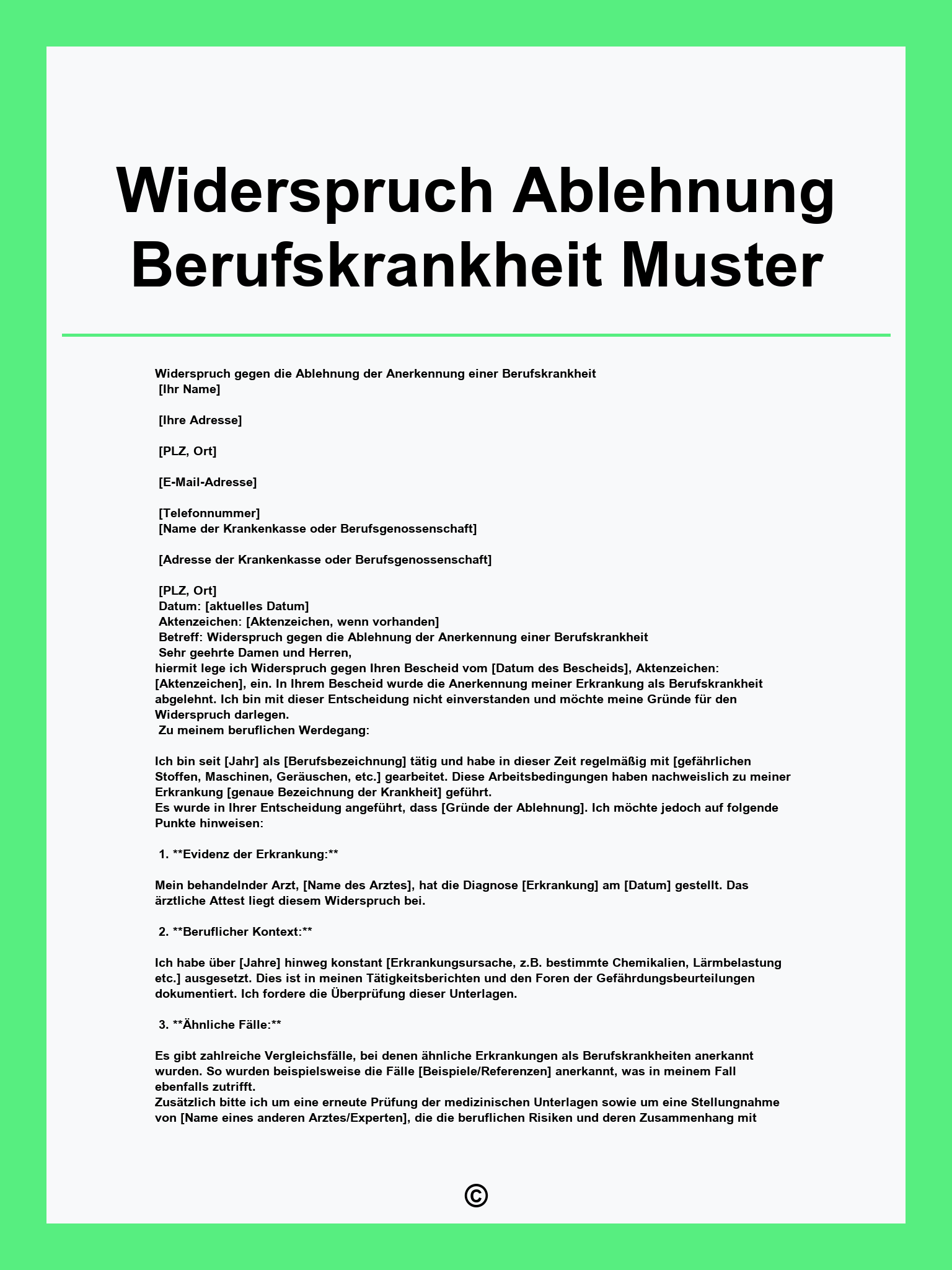 Widerspruch Ablehnung Berufskrankheit Muster