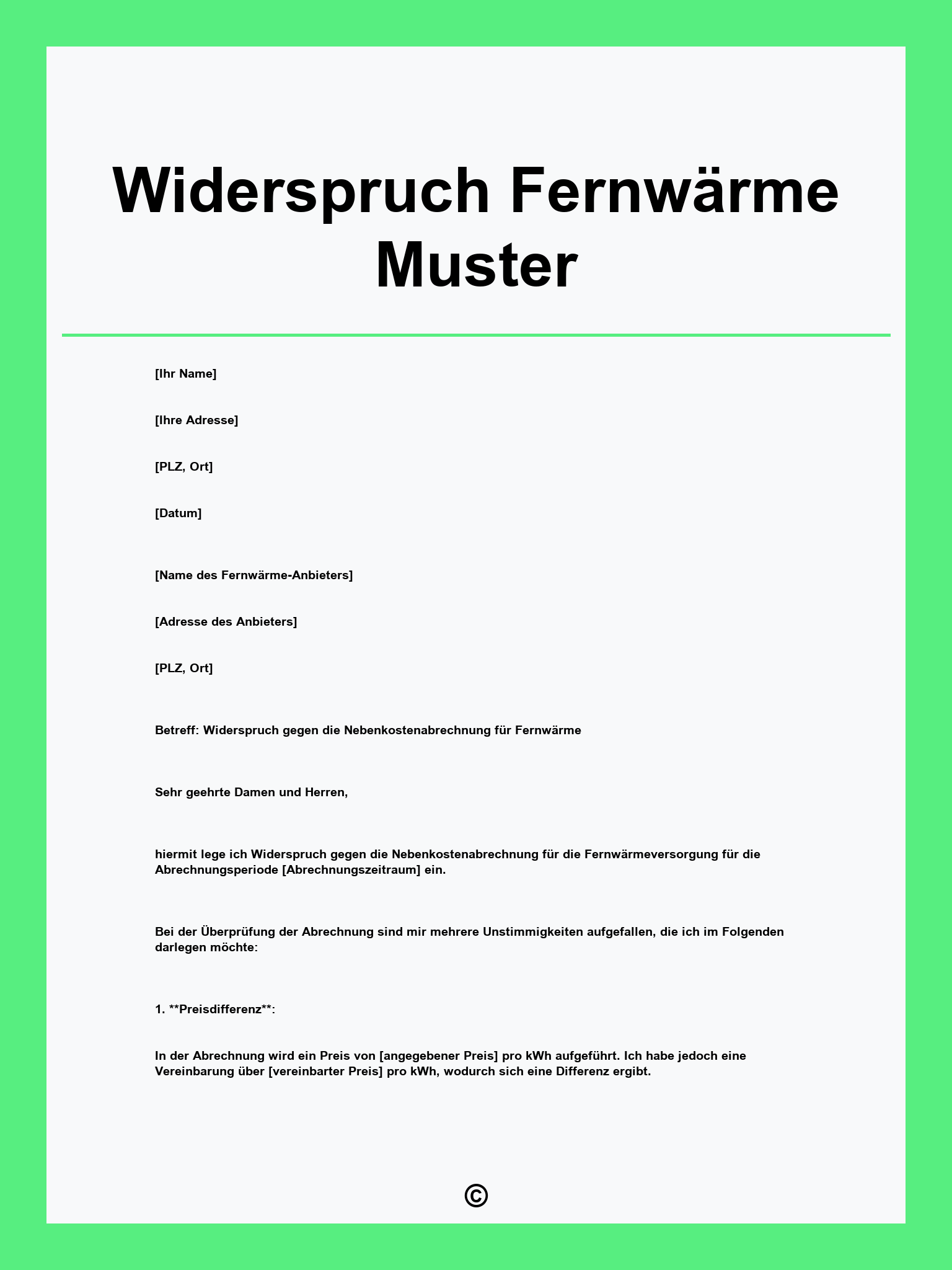 Widerspruch Fernwärme Muster