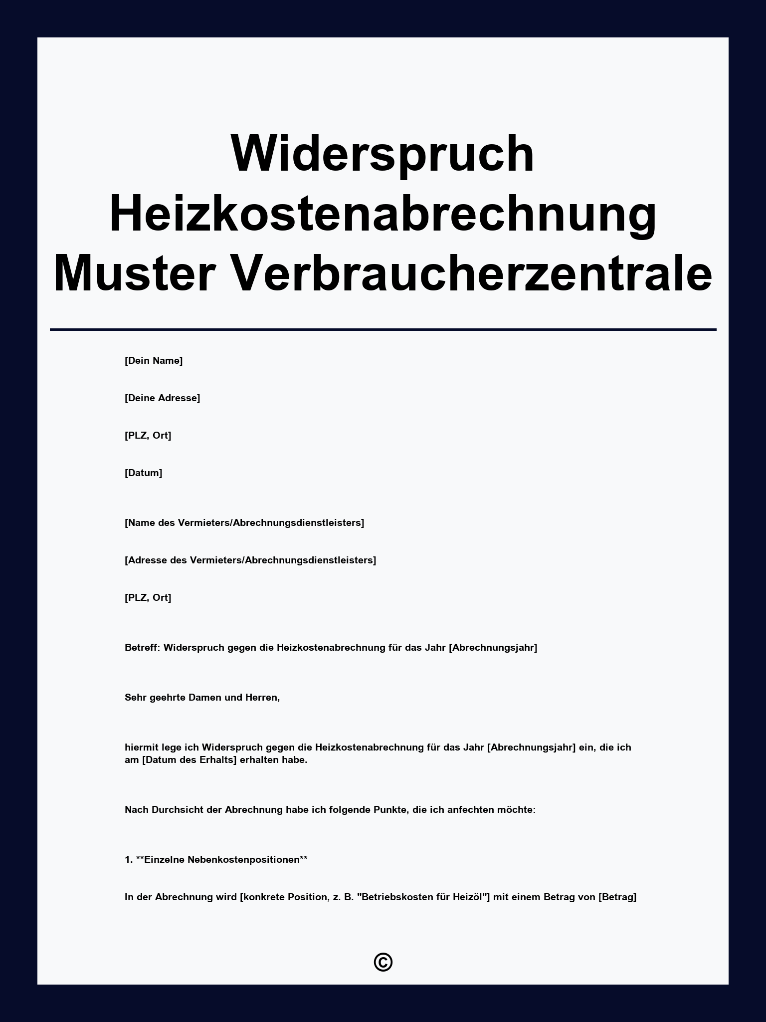 Widerspruch Heizkostenabrechnung Muster Verbraucherzentrale