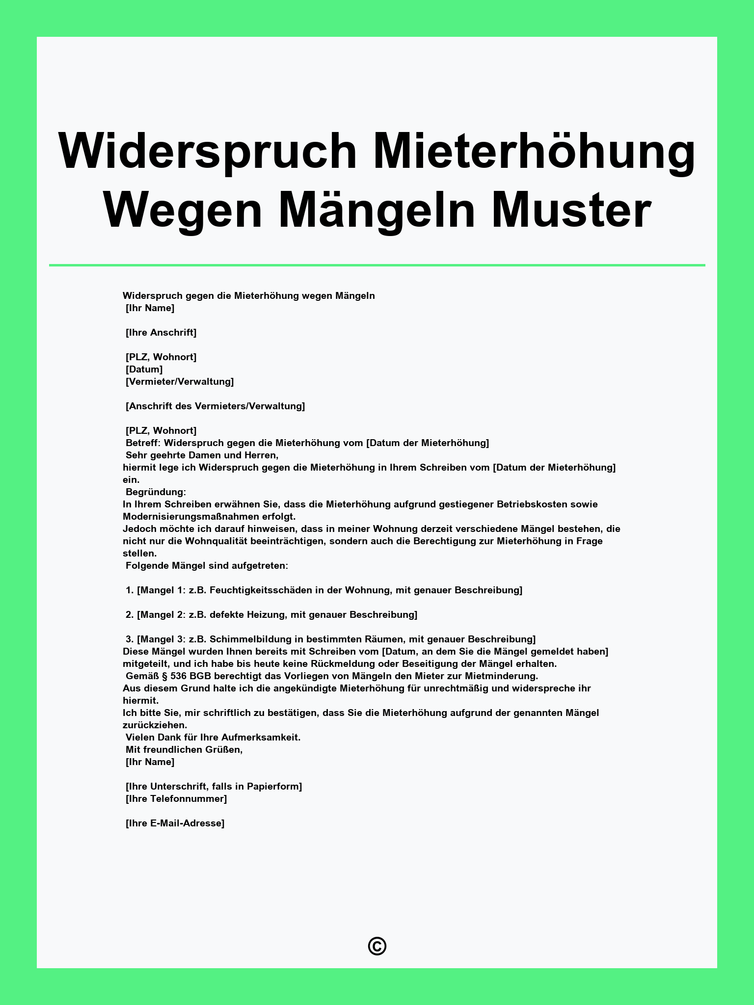 Widerspruch Mieterhöhung Wegen Mängeln Muster