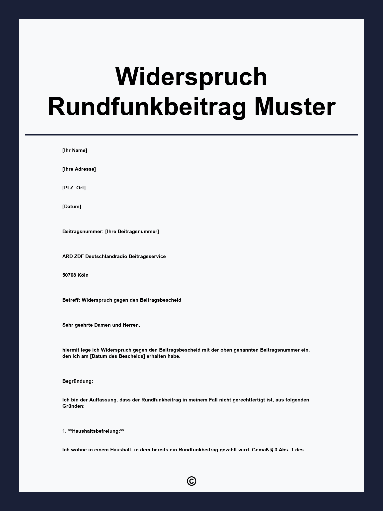 Widerspruch Rundfunkbeitrag Muster