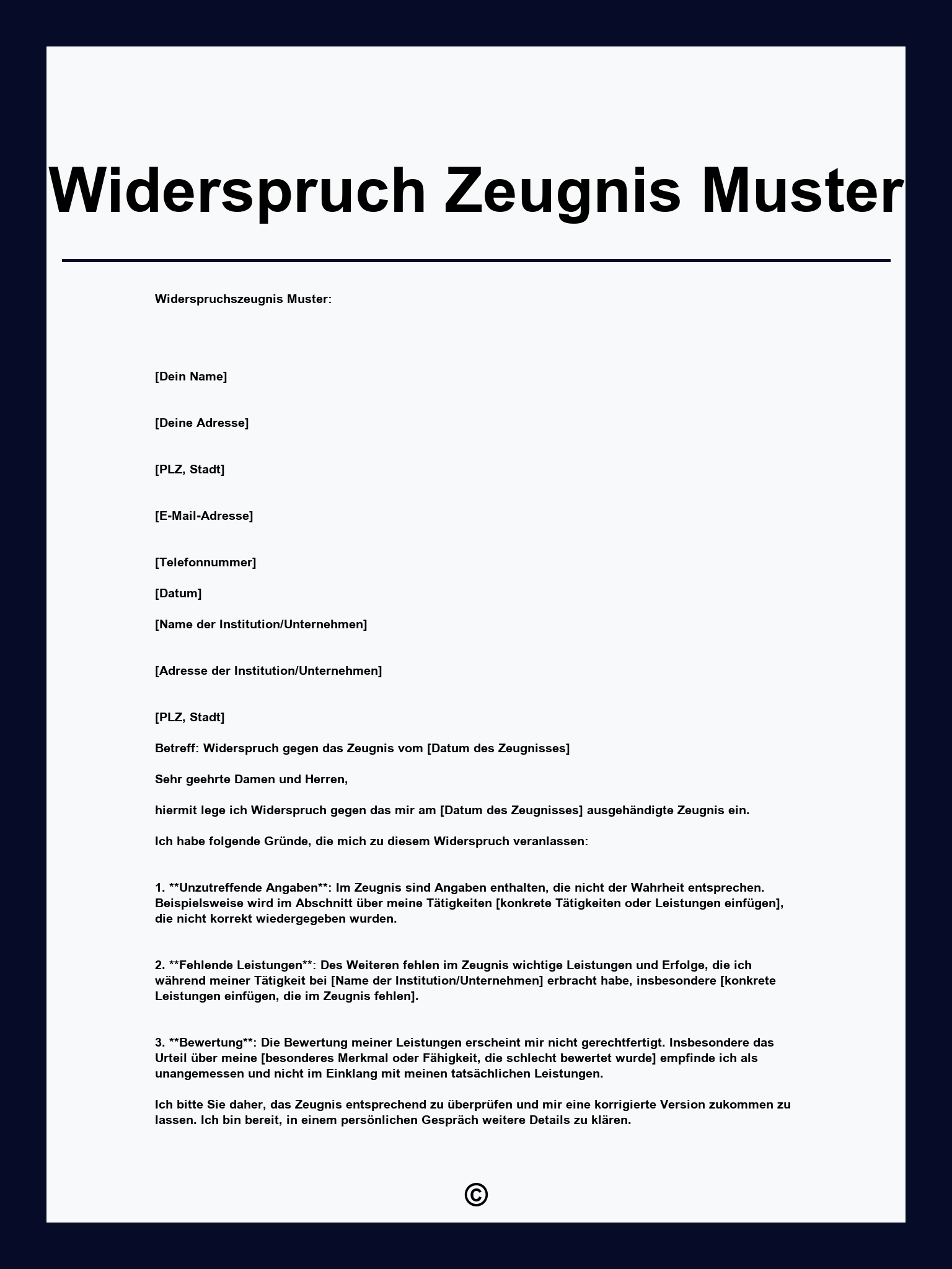 Widerspruch Zeugnis Muster