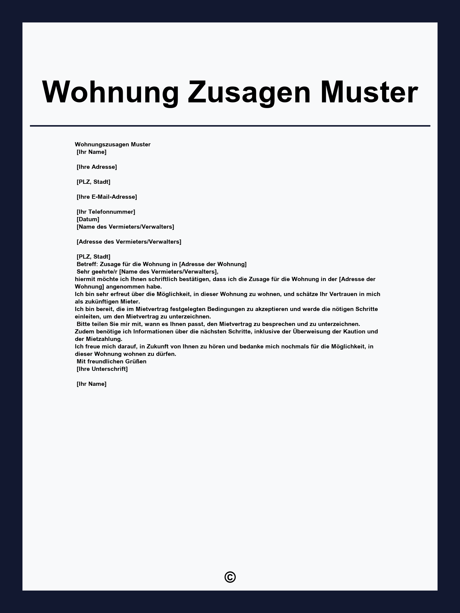 Wohnung Zusagen Muster