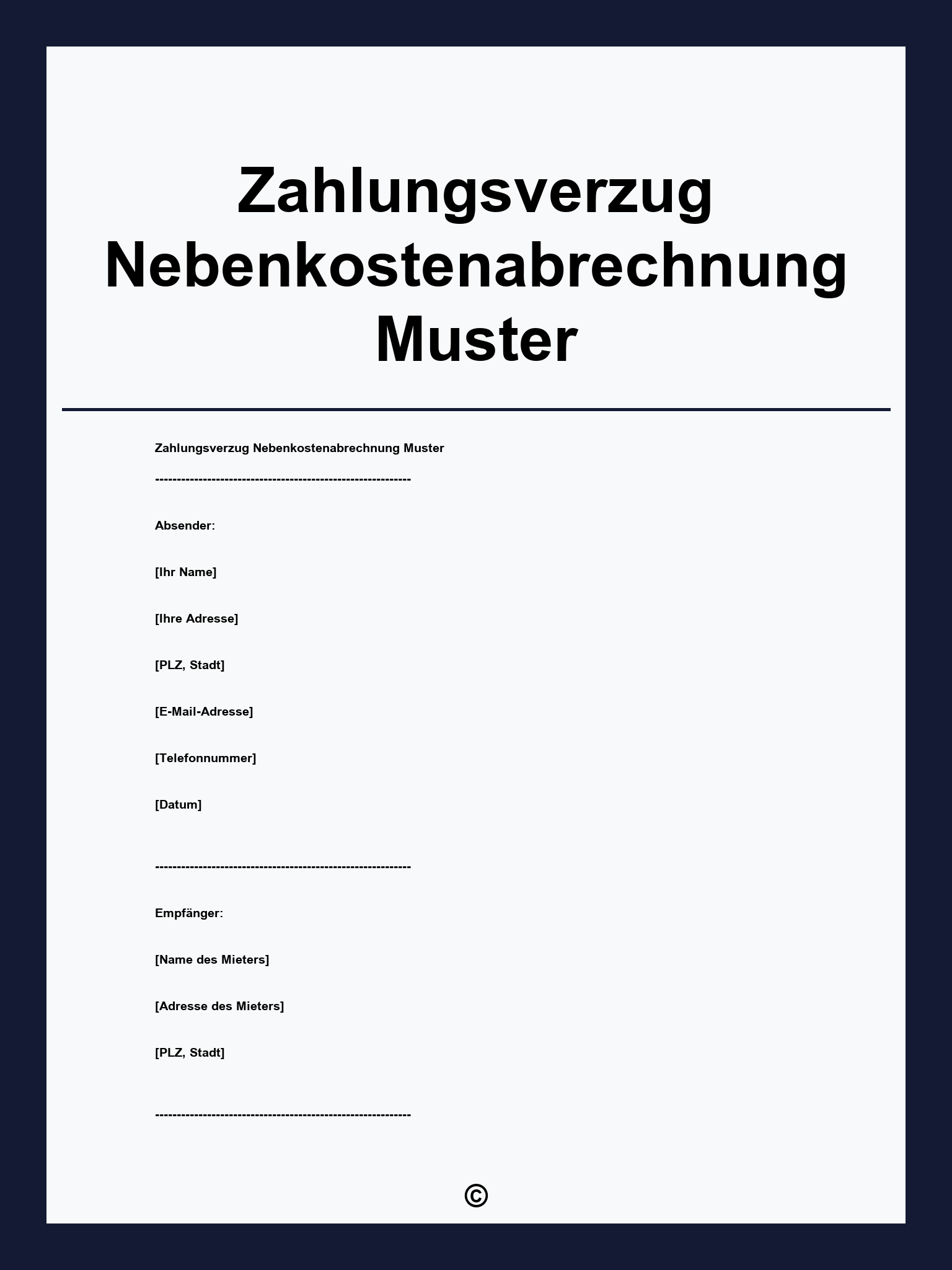 Zahlungsverzug Nebenkostenabrechnung Muster